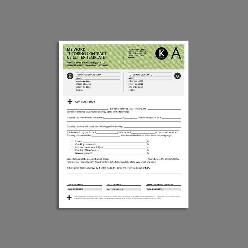 MS Word Tutoring Contract US Letter Template