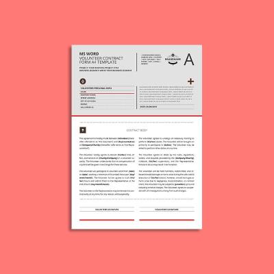 MS Word Volunteer Contract Form A4 Template