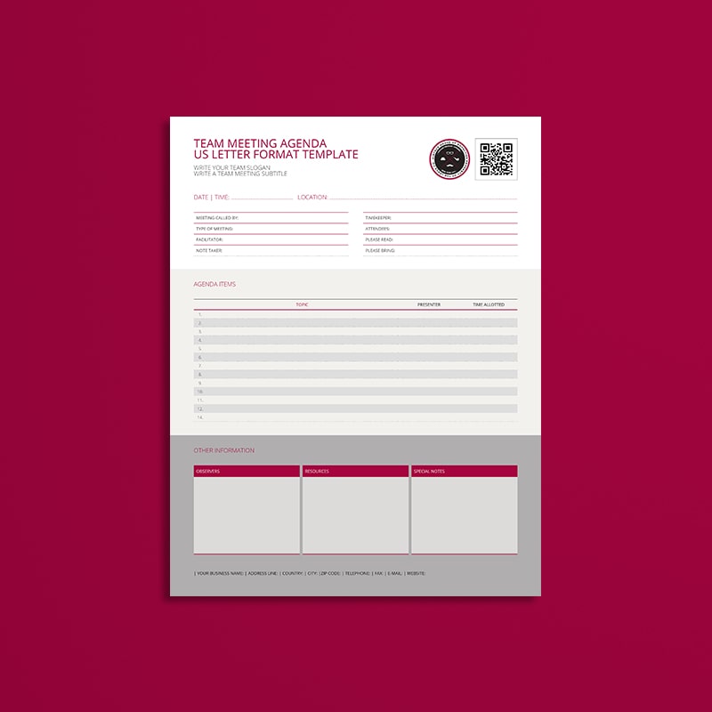Team Meeting Agenda USL Format Template