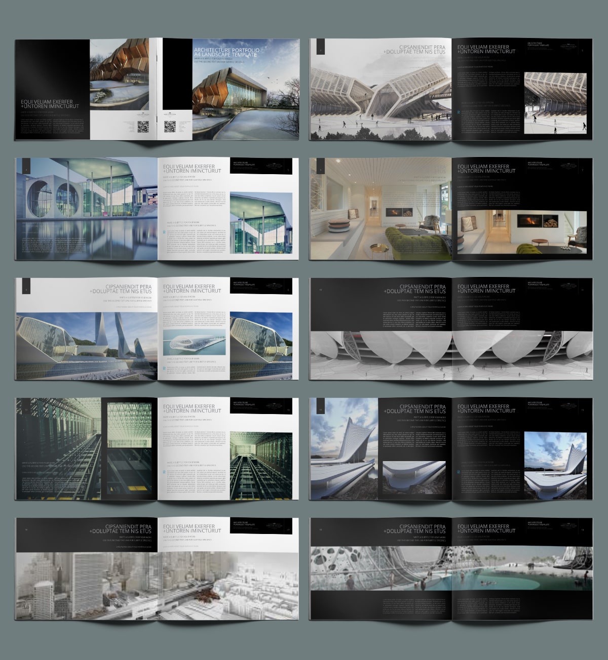 Architecture Portfolio A4 Landscape Template - Layouts